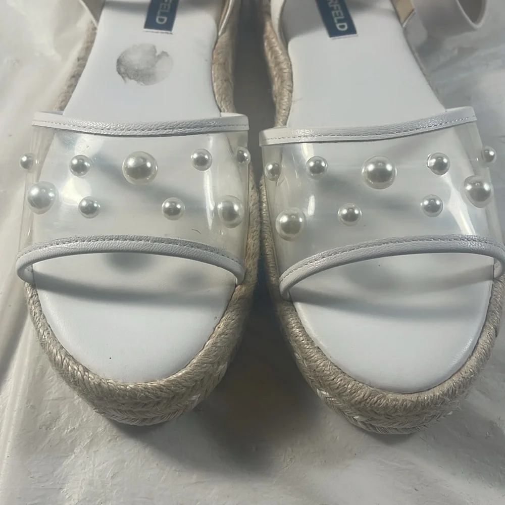 Karl Lagerfeld Paris Women’s White Adalina Espadrille Sandals with Pearl Details